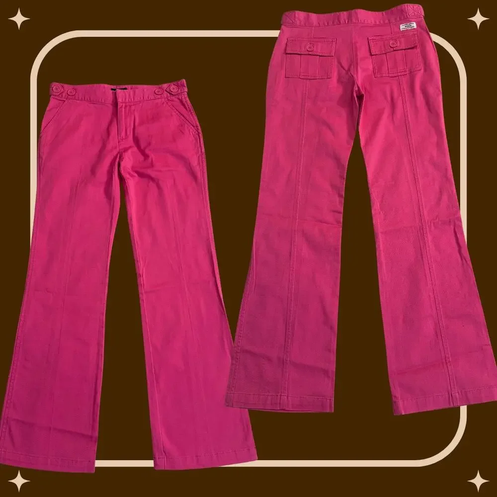 Vintage Y2K Girls 16 Ralph Lauren Pink Chino Bootcut Jeans Pants Cotton